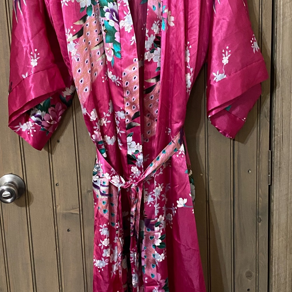 Vintage 1980's Art Deco Floral Peacock Kimono Sty… - image 3